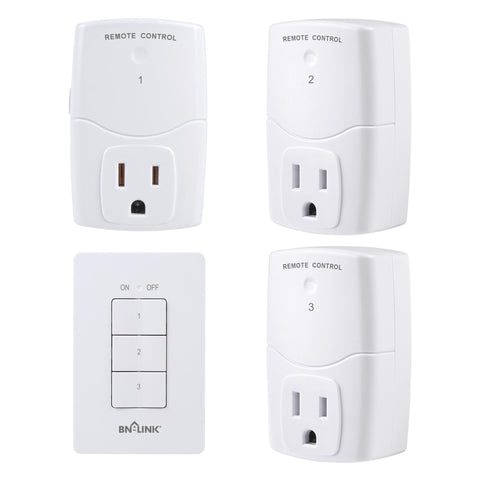 BN-LINK mini wireless wall-mount remote with 3-outlet setup for easy control.