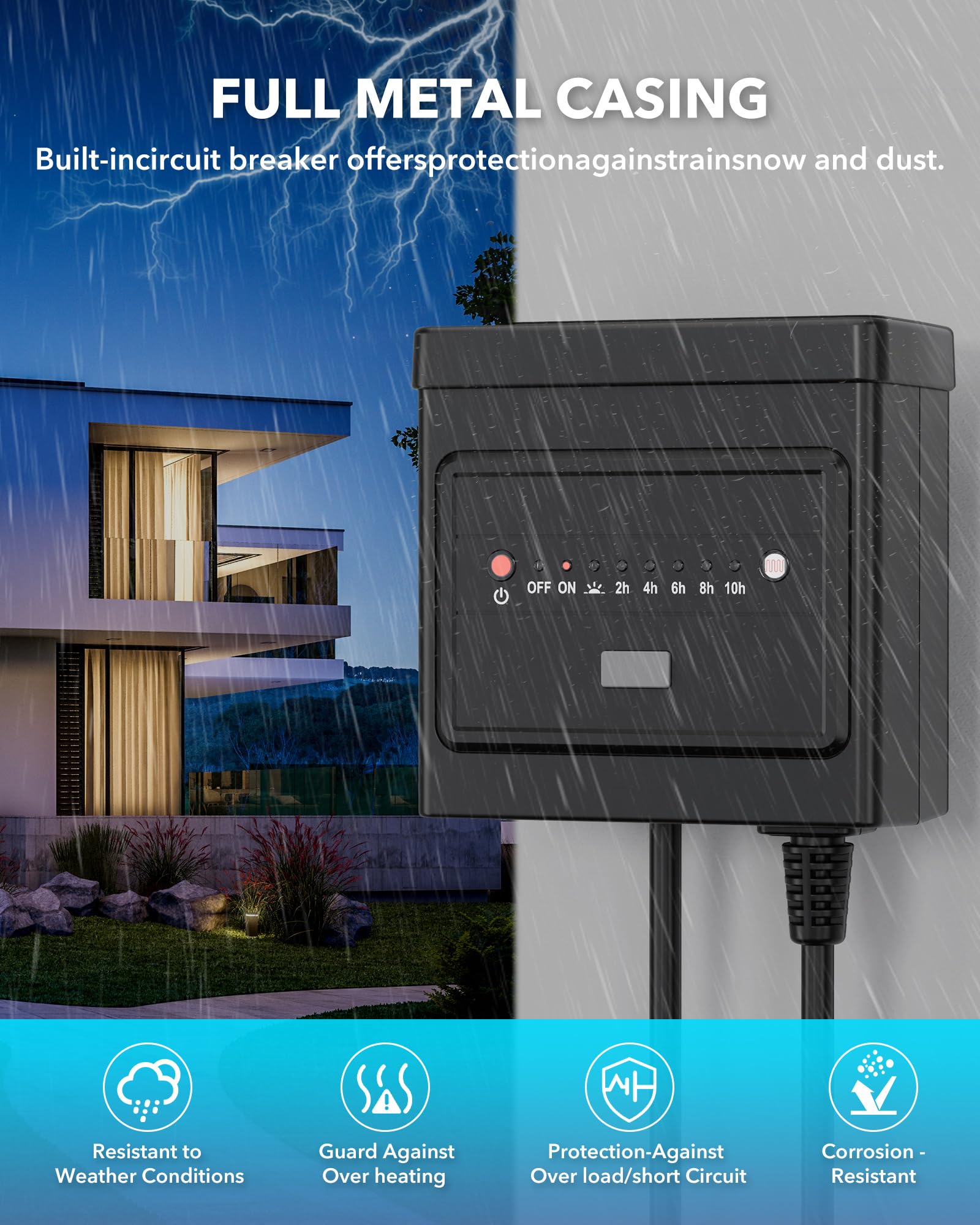 BN-LINK outdoor LED pathway lighting with 5-foot cord and power connection.
