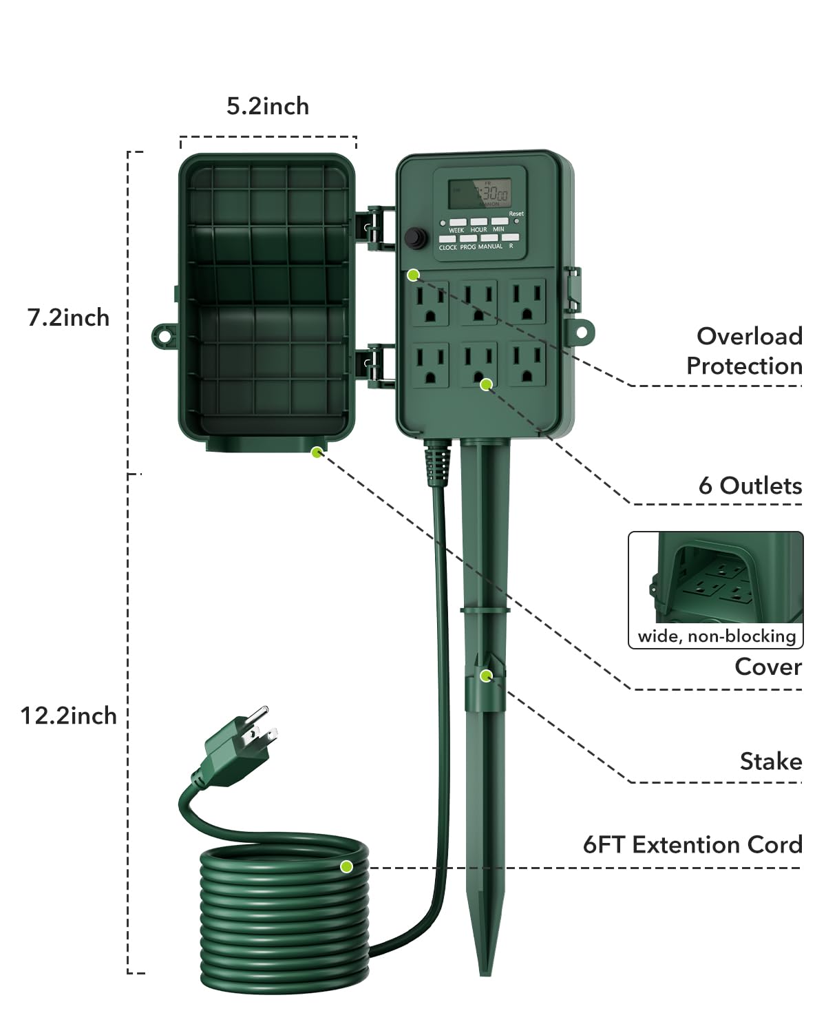 BN-LINK Outdoor Power Stake green housing blends with garden scenery