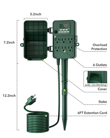 BN-LINK Outdoor Power Stake green housing blends with garden scenery