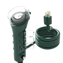 BN-LINK outdoor stake timer with six outlets, front view for easy outdoor power control.
