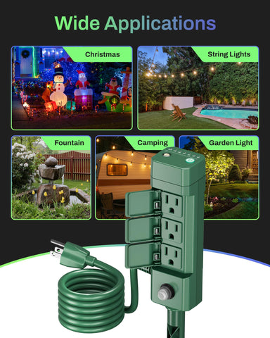 BN-LINK timer with extension cord powering holiday lights and decor.