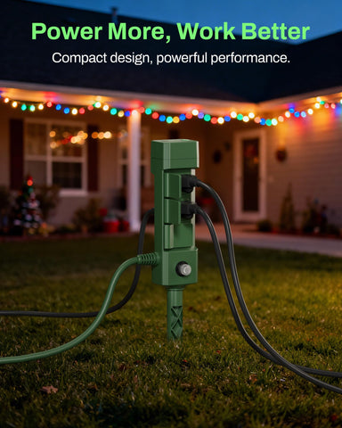BN-LINK stake timer in use powering dusk-to-dawn garden lighting.