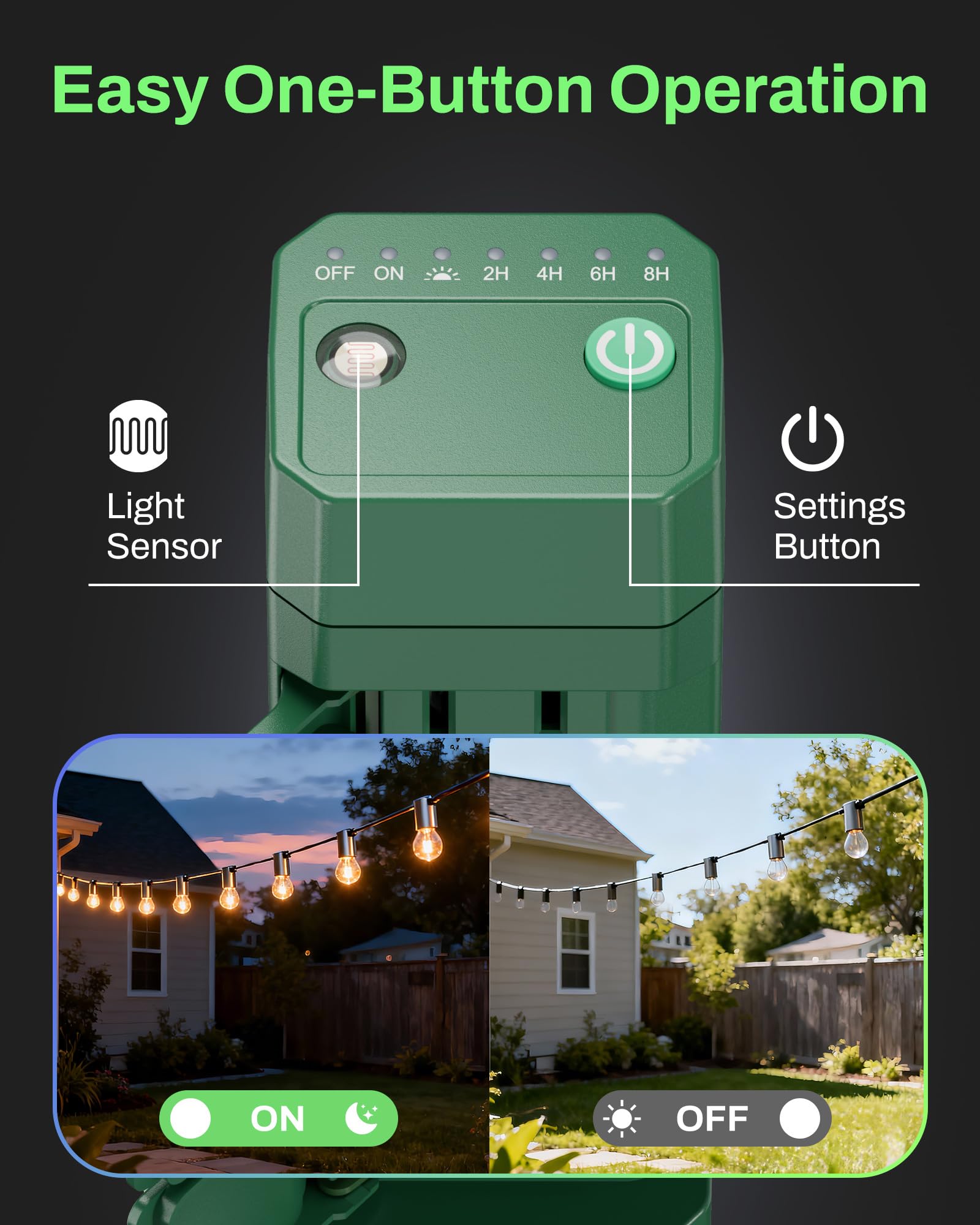 BN-LINK outdoor timer top view reveals weatherproof outlets and protective covers.