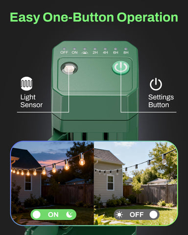 BN-LINK outdoor timer top view reveals weatherproof outlets and protective covers.