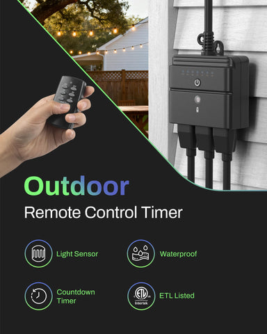 BN-LINK outdoor timer with three outlets for synchronized holiday lighting.