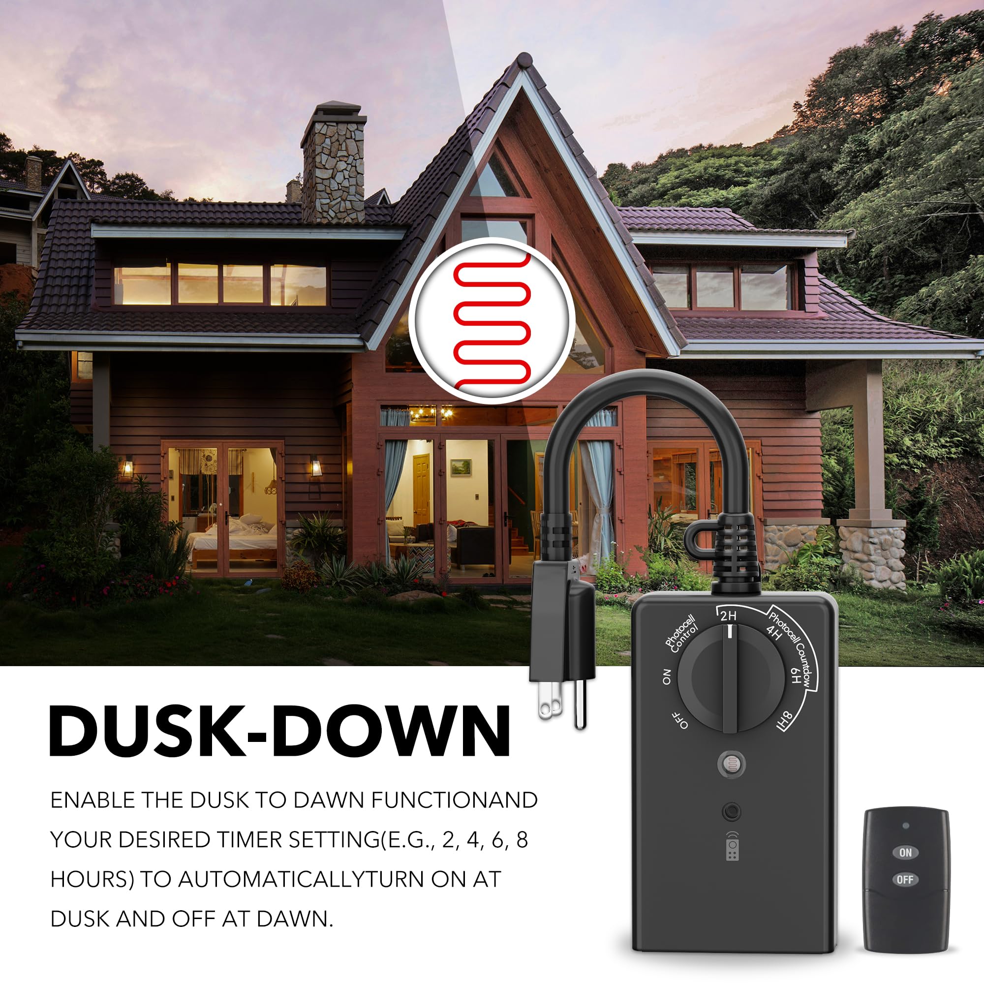 BN-LINK two-outlet timer powers multiple exterior fixtures from a single unit.