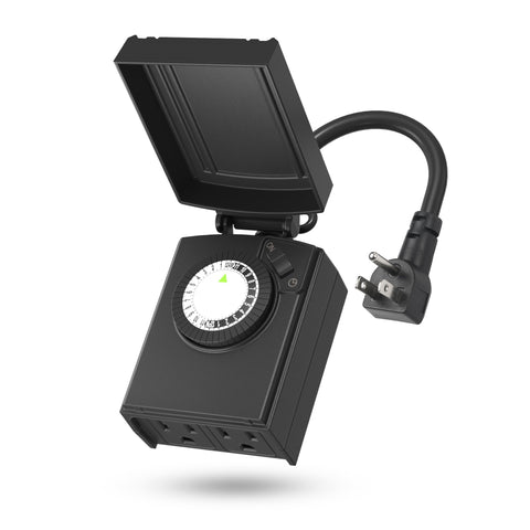 BN-LINK outdoor timer with waterproof housing and dual outlets for safe use