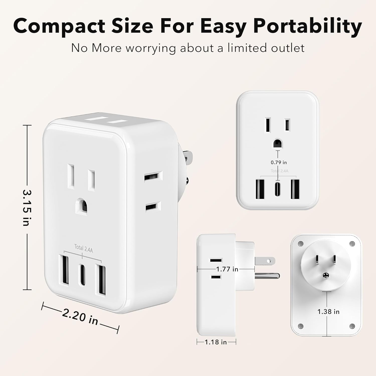 BN-LINK portable, lightweight outlet extender ideal for travel and on-the-go charging.