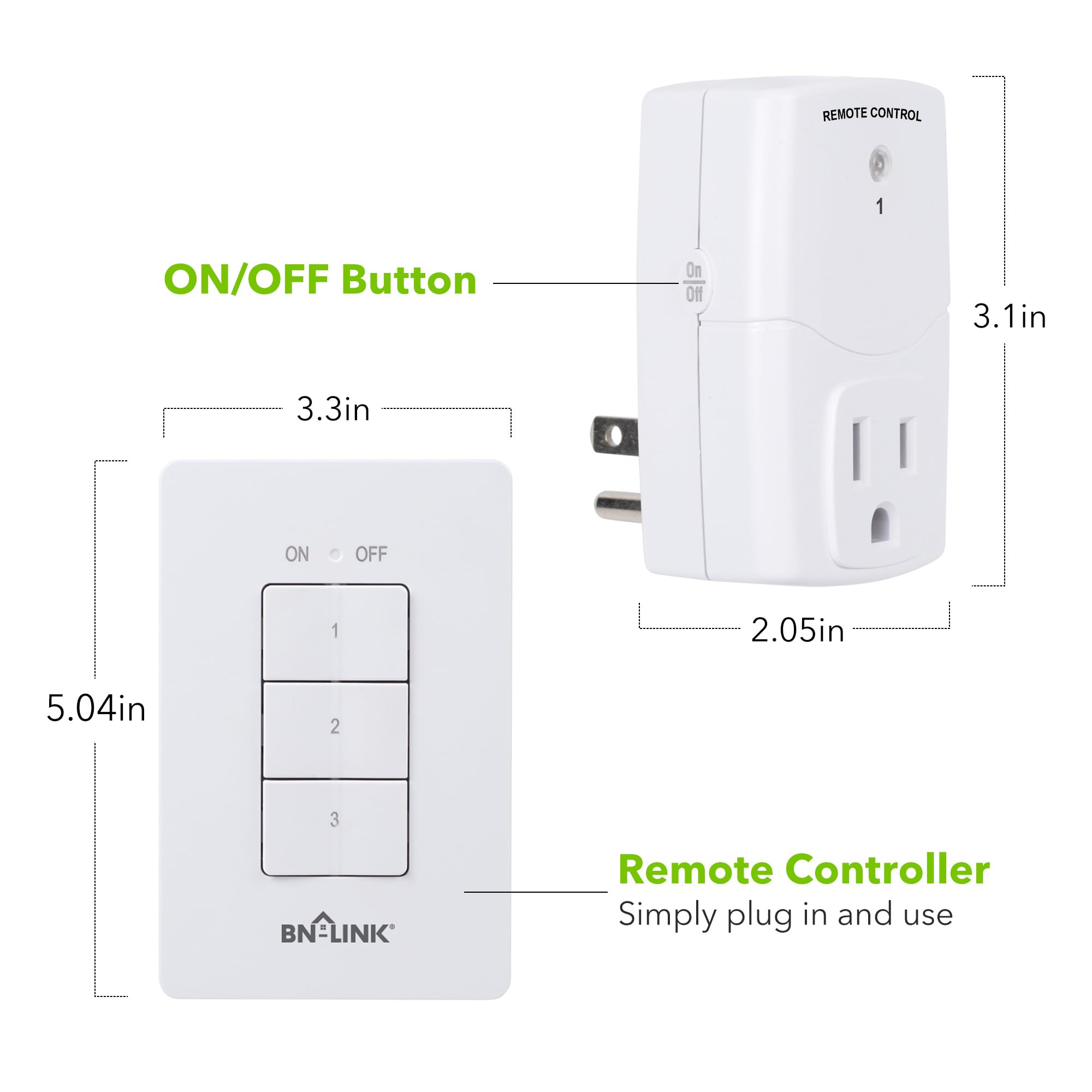 BN-LINK remote-control outlets ready for plug-and-play pairing.