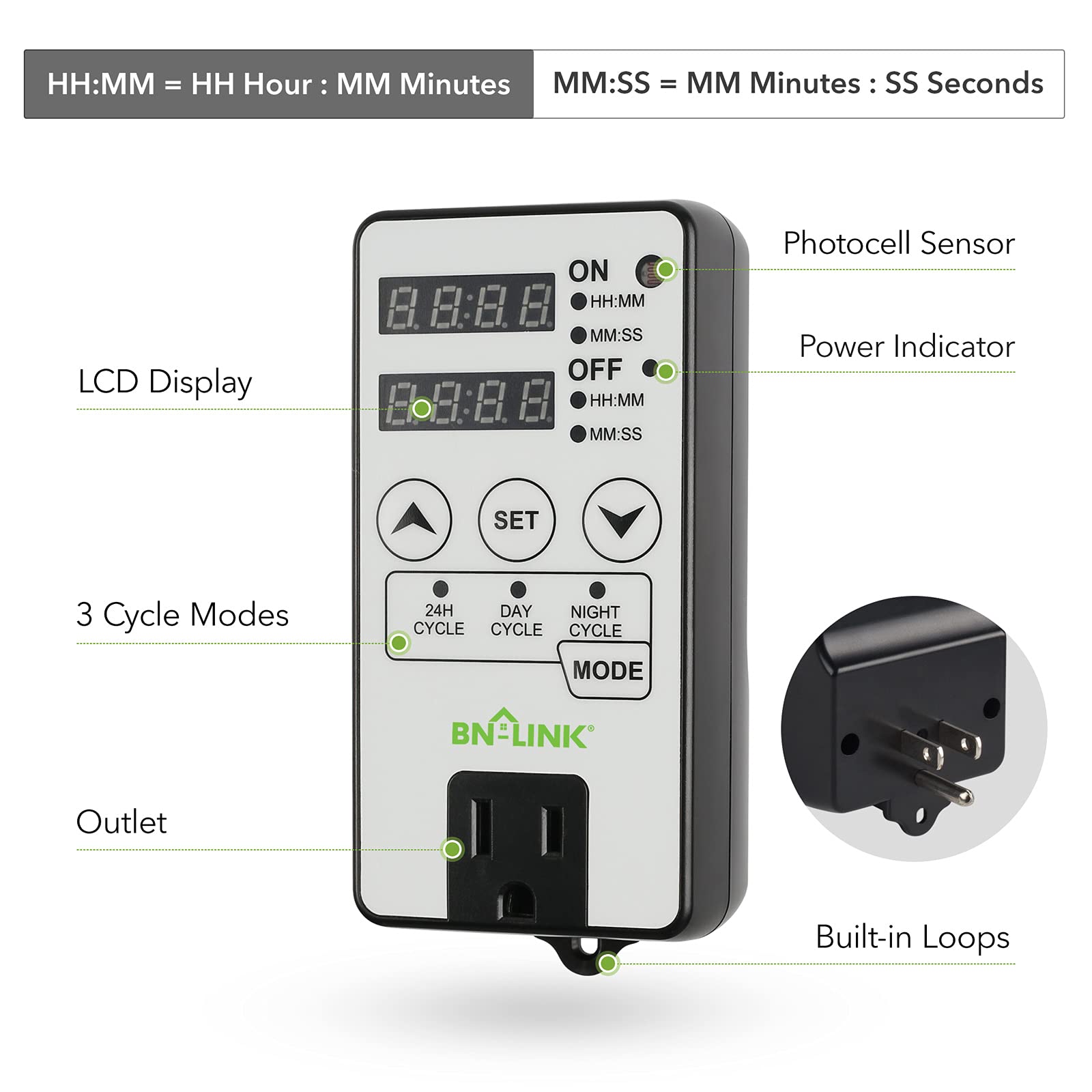 BN-LINK timer outlet ETL-listed rating ensures reliable safety