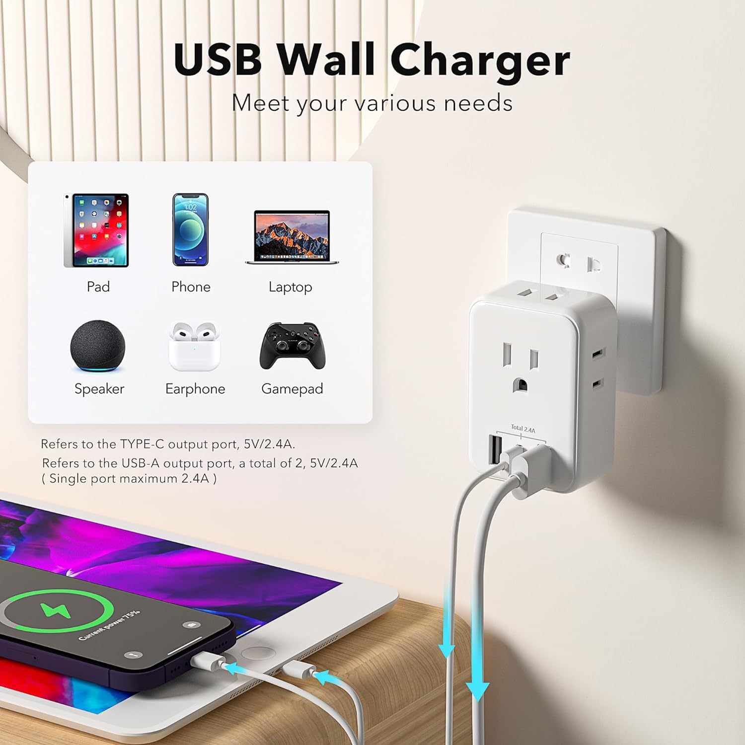 BN-LINK USB-C charging port on a compact extender for quick device top-ups.