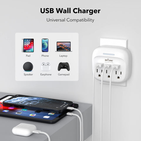 BN-LINK USB-C port detail highlights quick charging with compatible devices.