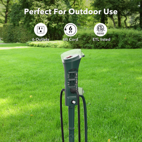 BN-LINK yard stake with IP44 weatherproof outlets protecting circuits from rain