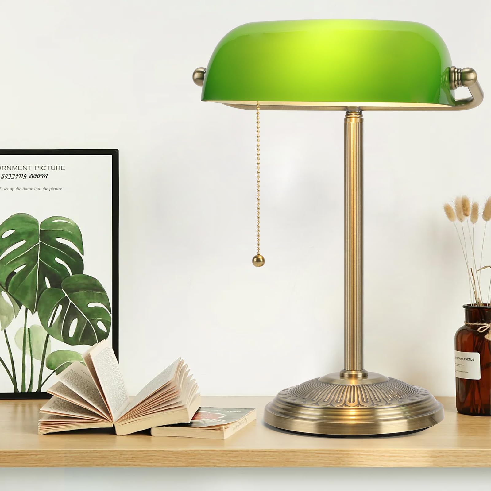 BNYFDC Bankers Lamp with green shade and brass base for timeless home office ambiance