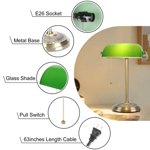 BNYFDC Bankers Lamp pull-chain switch for easy everyday control