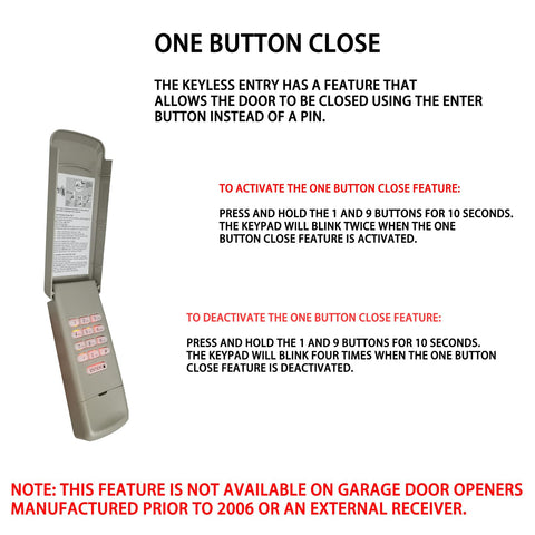 BNRSZ 877Max keypad mounted for simple garage door access.