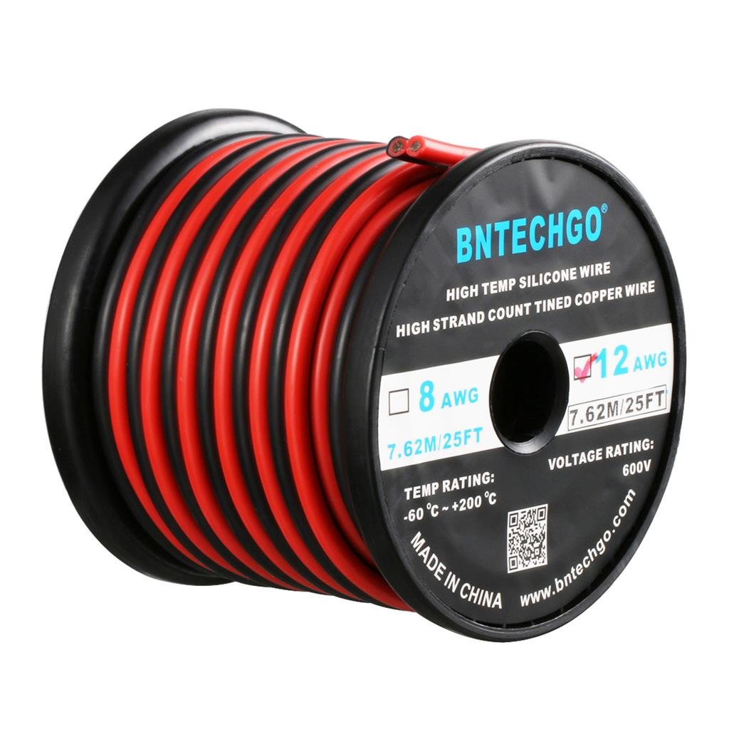BNTECHGO 12 AWG red-black parallel silicone wire for LED wiring and easy separation.