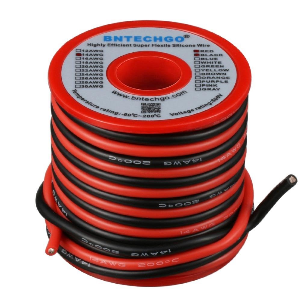 BNTECHGO 14 AWG silicone wire black spool for clean color coding