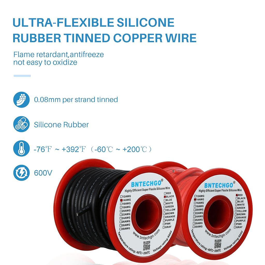 BNTECHGO 14 AWG silicone wire black spool for durable power connections
