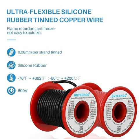 BNTECHGO 16g silicone wire black spool 50ft ideal for hidden wiring