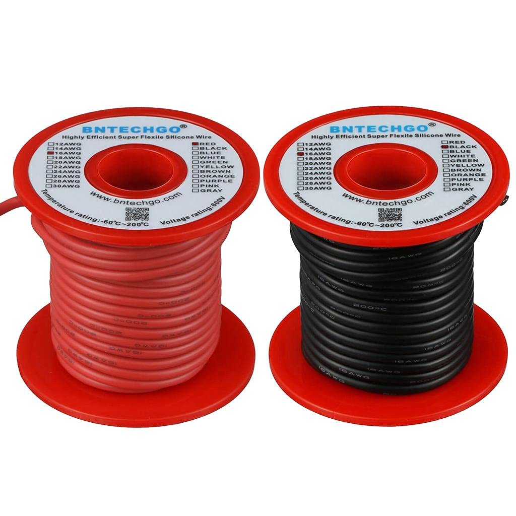 BNTECHGO 16g silicone wire red spool 50ft for flexible electrical projects