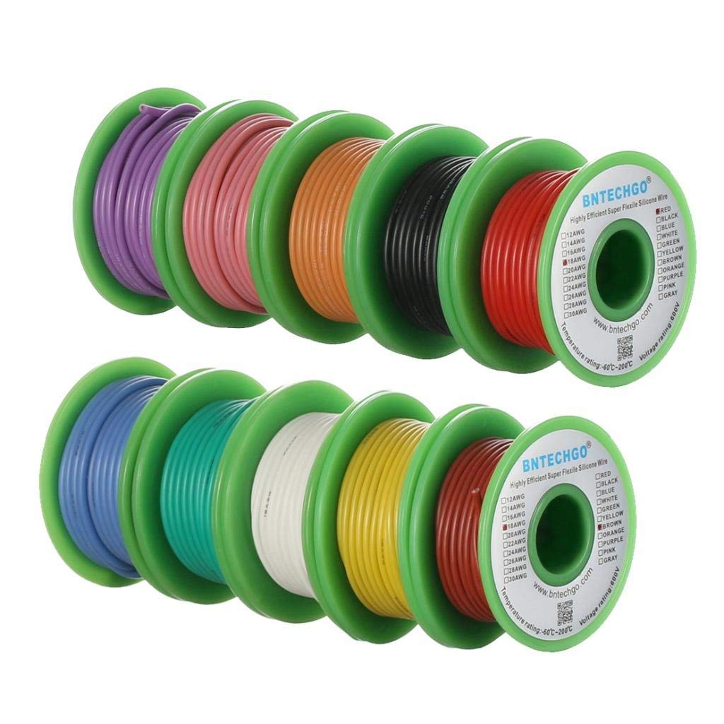 BNTECHGO 18 AWG silicone wire blue spool, ideal for color-coded hobby projects.