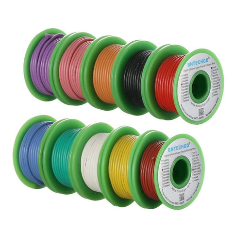 BNTECHGO 18 AWG silicone wire blue spool, ideal for color-coded hobby projects.