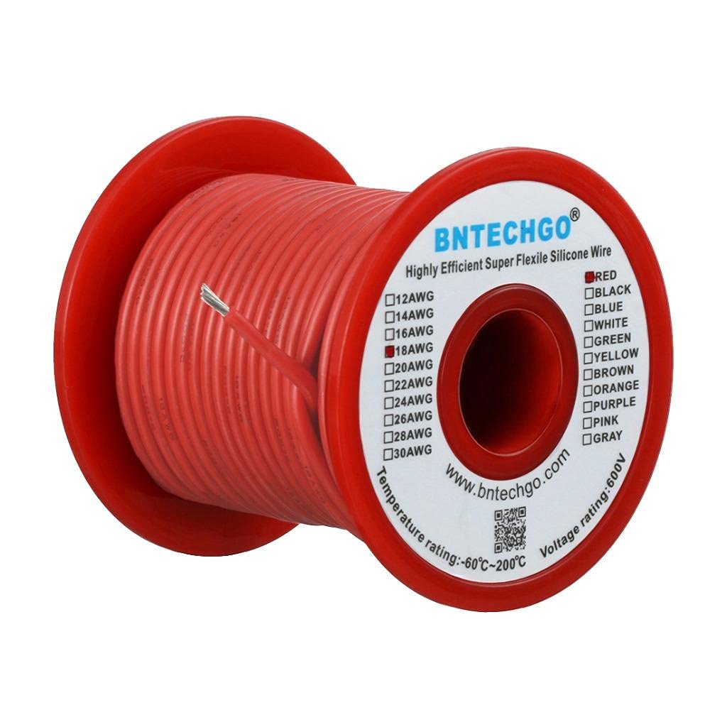 BNTECHGO 18ga silicone wire spool red 100 ft for flexible model builds.