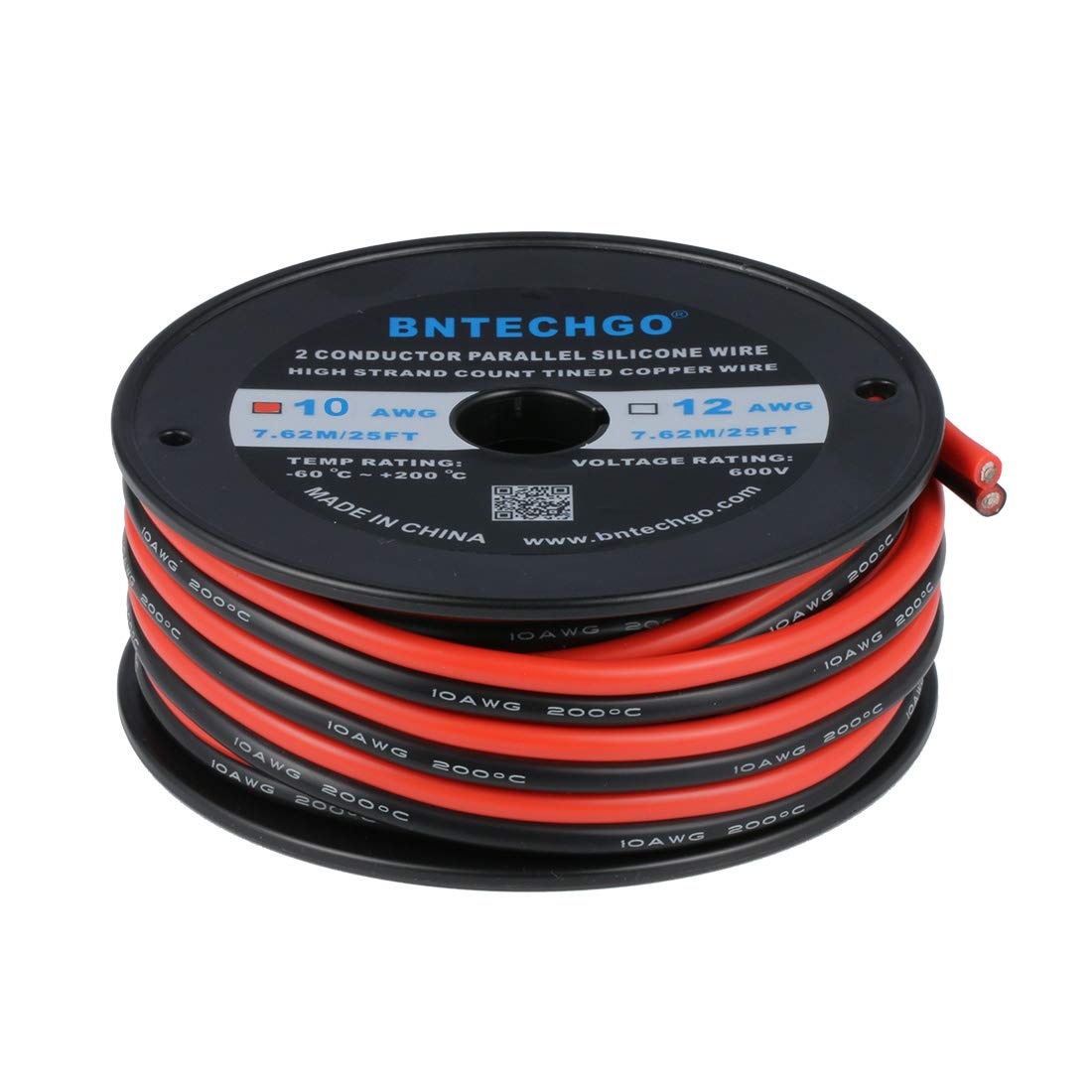 BNTECHGO close-up of 2-conductor parallel silicone wire with flexible tinned copper strands