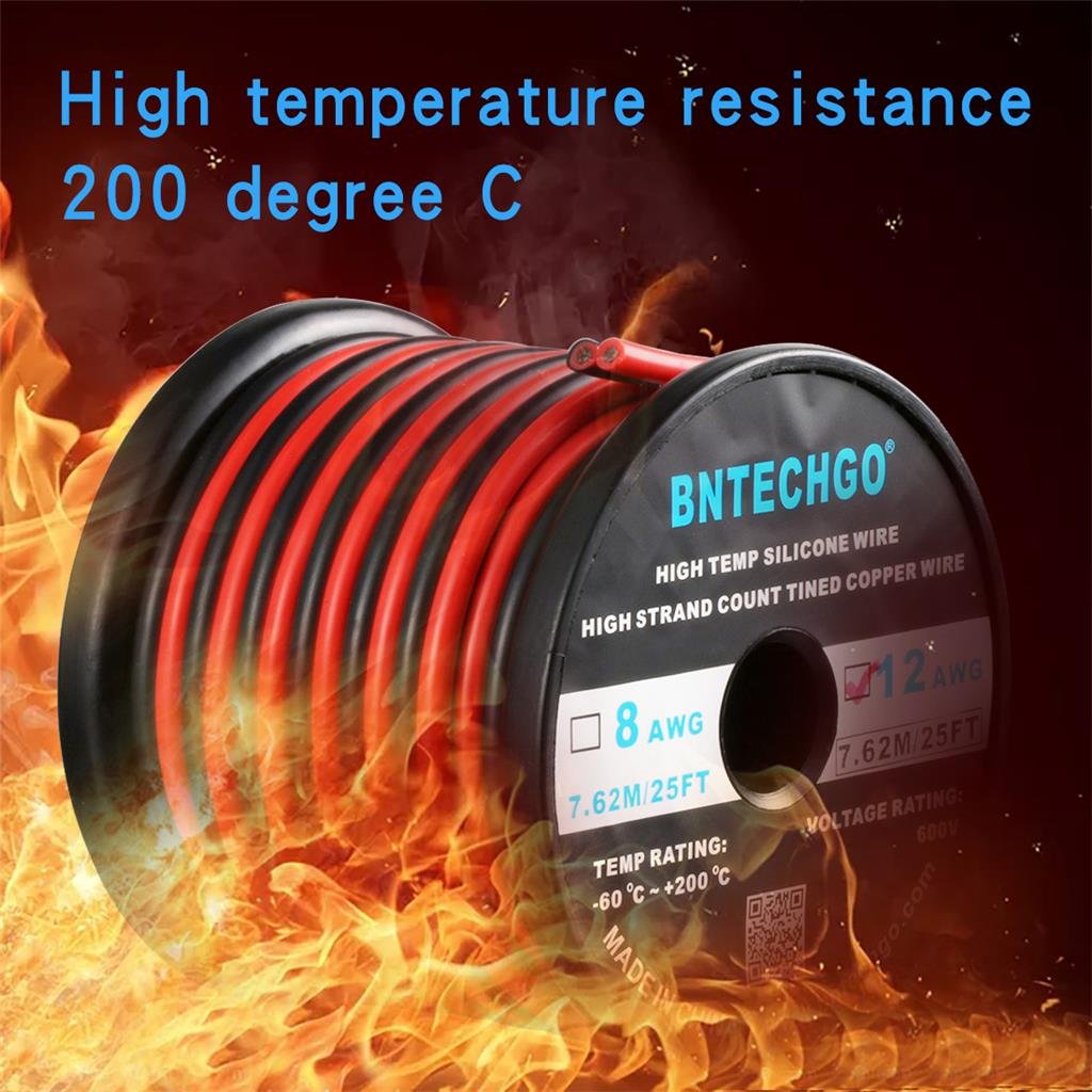 BNTECHGO 600V-rated silicone wire suitable for LED extensions and DC connections.