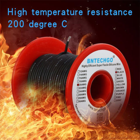 BNTECHGO 20 AWG silicone wire rated up to 200°C for high-heat applications