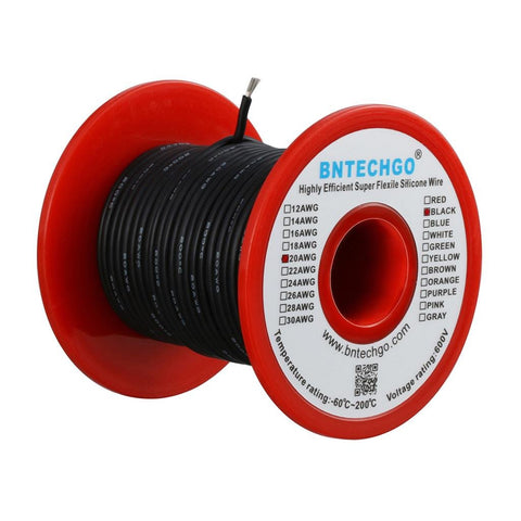 BNTECHGO silicone wire spool 100ft black 20 AWG ideal for model builds and electronics