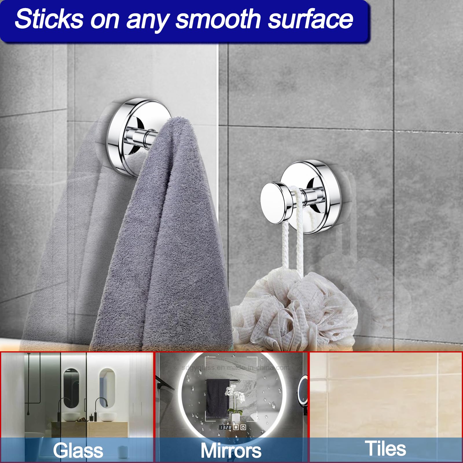 Bntuk hook attached to a glass surface showing strong hold.