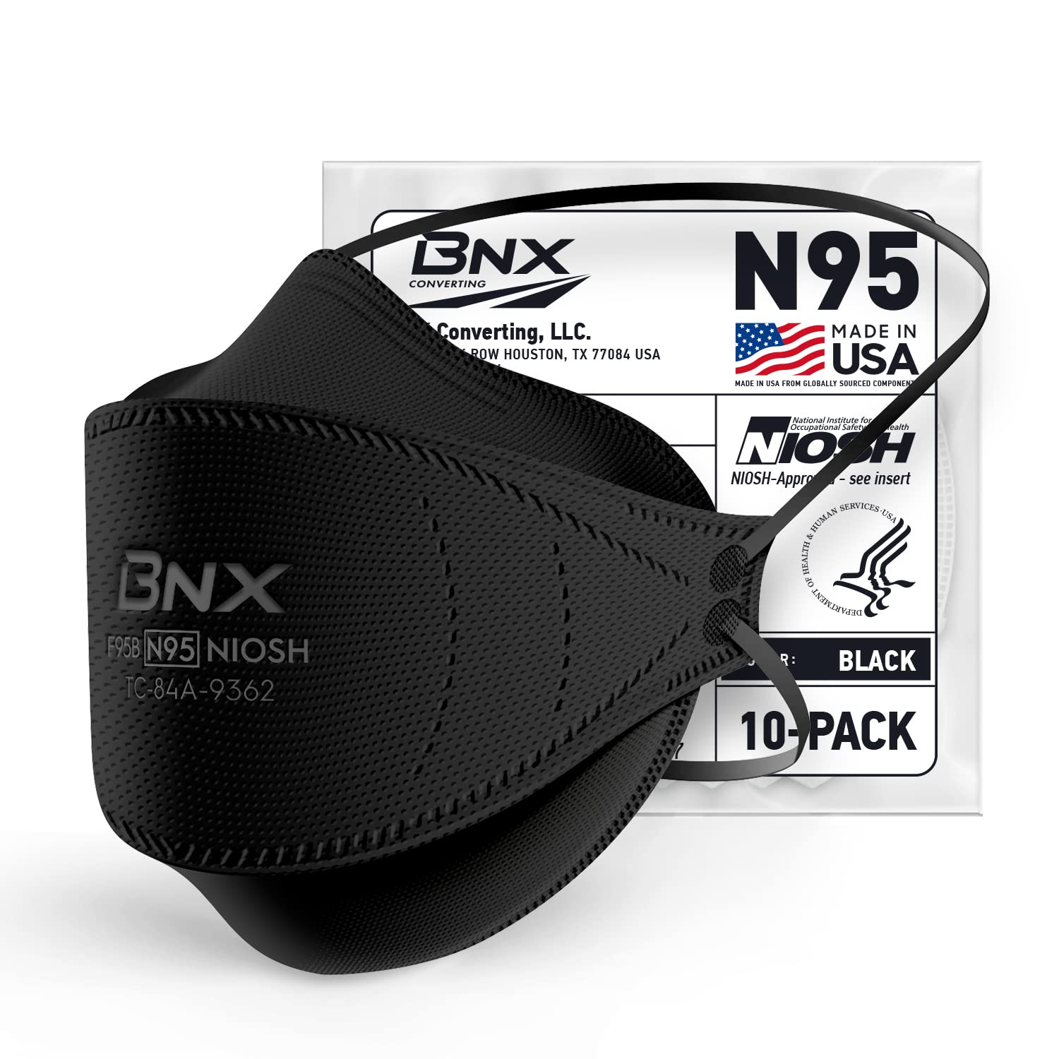 BNX N95 mask black facepiece close-up shows filtration capability and comfortable seal.