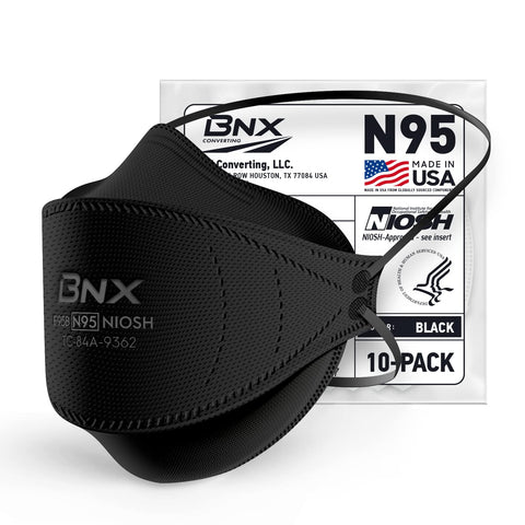 BNX N95 mask black facepiece close-up shows filtration capability and comfortable seal.