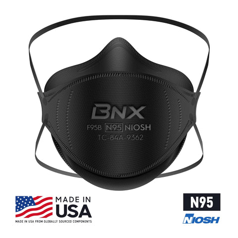 BNX N95 mask black adjustable fit for secure performance during tasks.