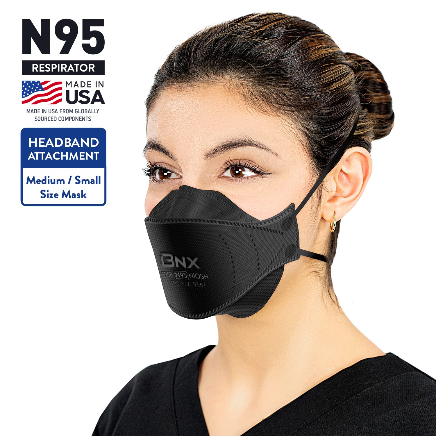 BNX N95 mask tri-fold cup design offers comfortable wear during long shifts.