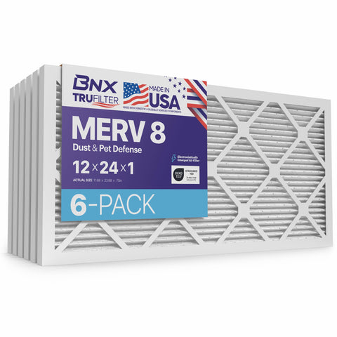BNX TruFilter front view of the 12x24x1 air filter for HVAC compatibility.