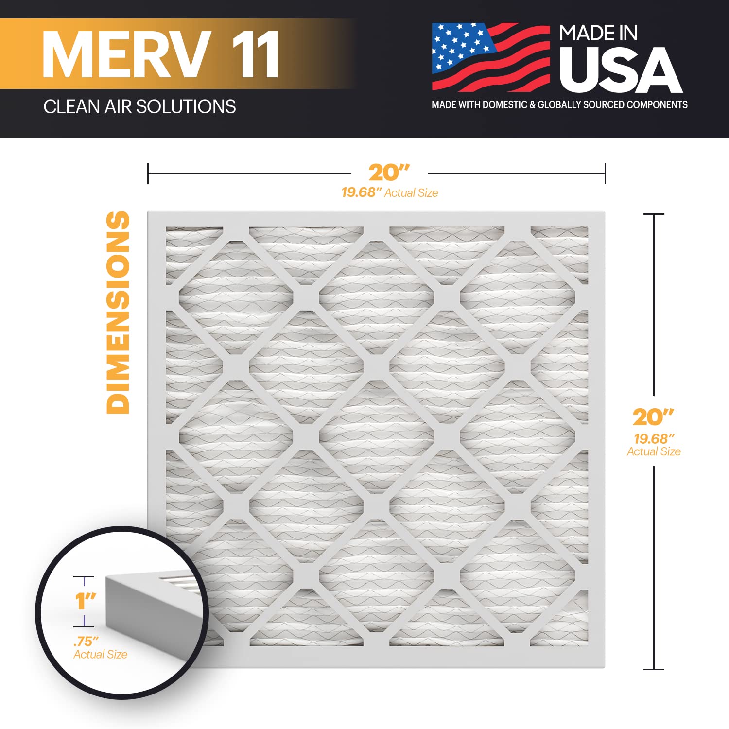 BNX TruFilter 20x20x1 actual size label for precise HVAC fit