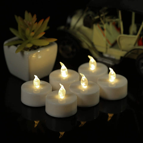 Boakboary LED tea light emits warm white glow for romance.