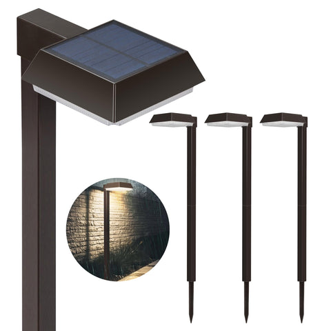 Bobcat Lighting solar pathway light illuminates a walkway for safer nighttime visibility.