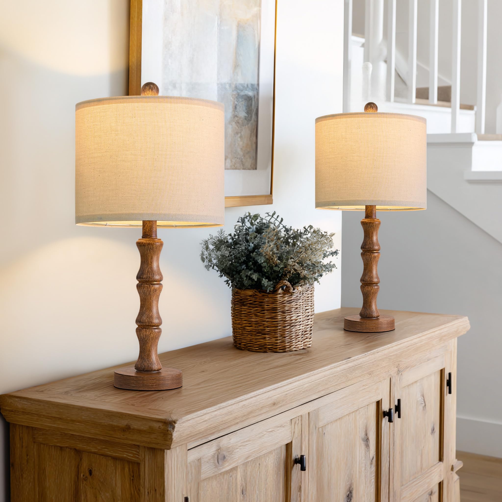 BOBOMOMO 20.5-inch rustic lamp base with wood-grain resin for durable warmth.