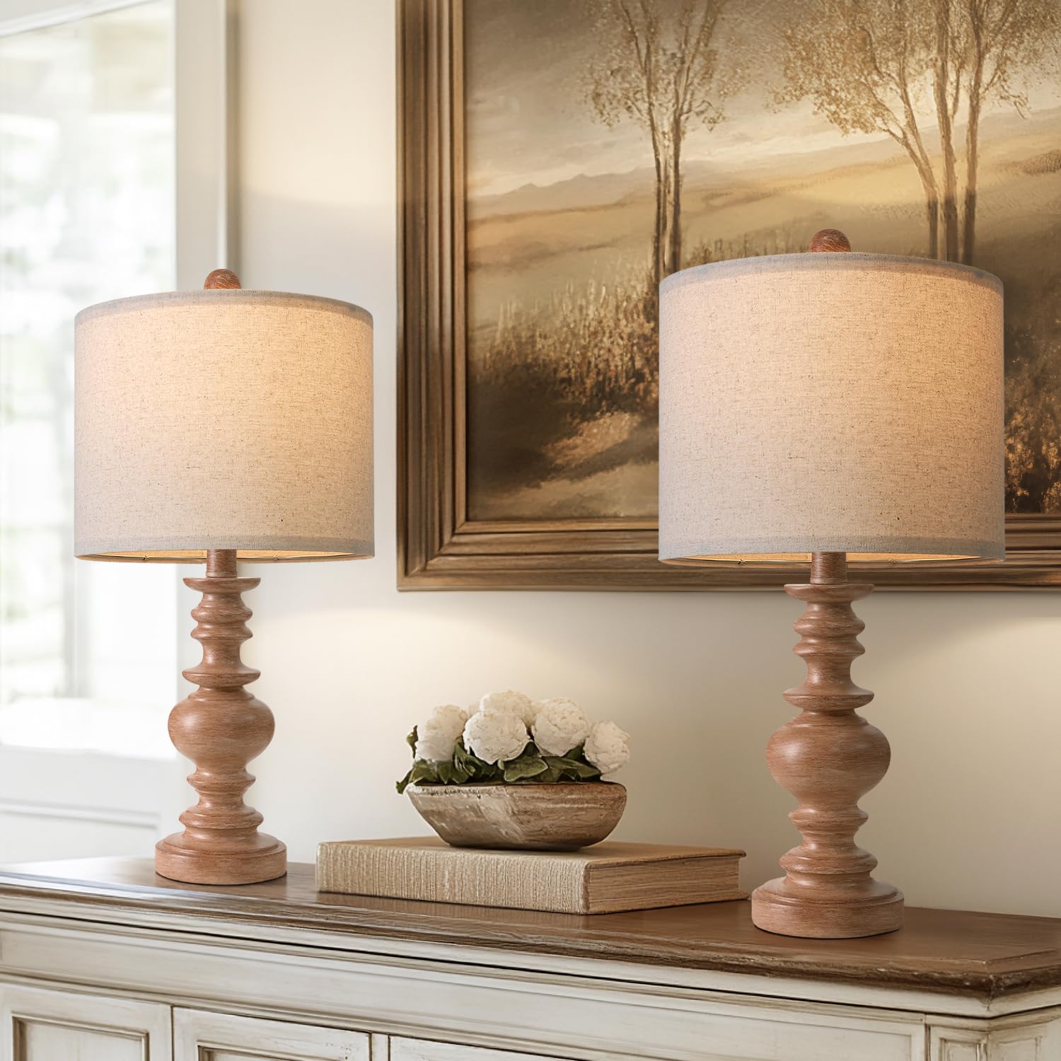 BOBOMOMO 20in rustic bedside lamp base with warm finish for cozy nightstands.