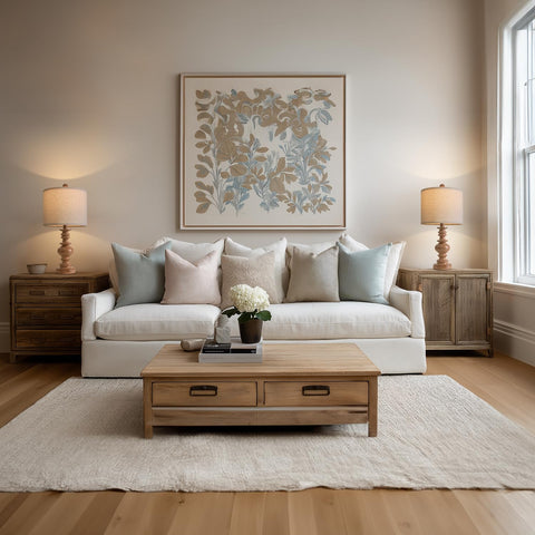 BOBOMOMO 20in rustic bedside lamp shade showing linen texture for soft ambient lighting.