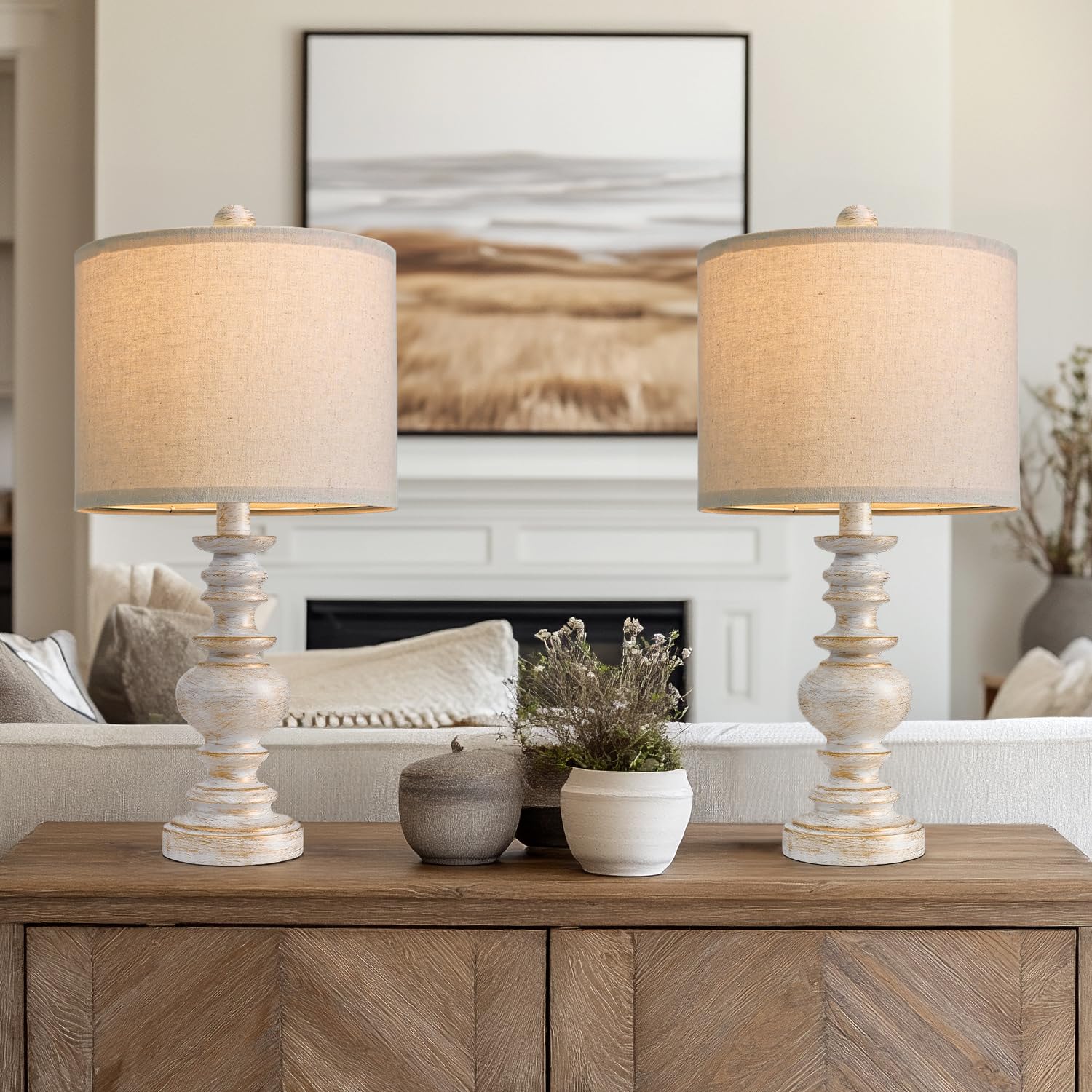 BOBOMOMO 20-inch lamp base with hand-painted rustic finish and antique gold details