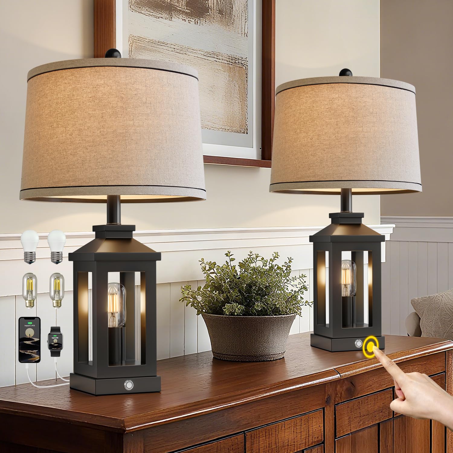 BOBOMOMO 23.75-inch farmhouse lamp base front view for versatile bedside lighting