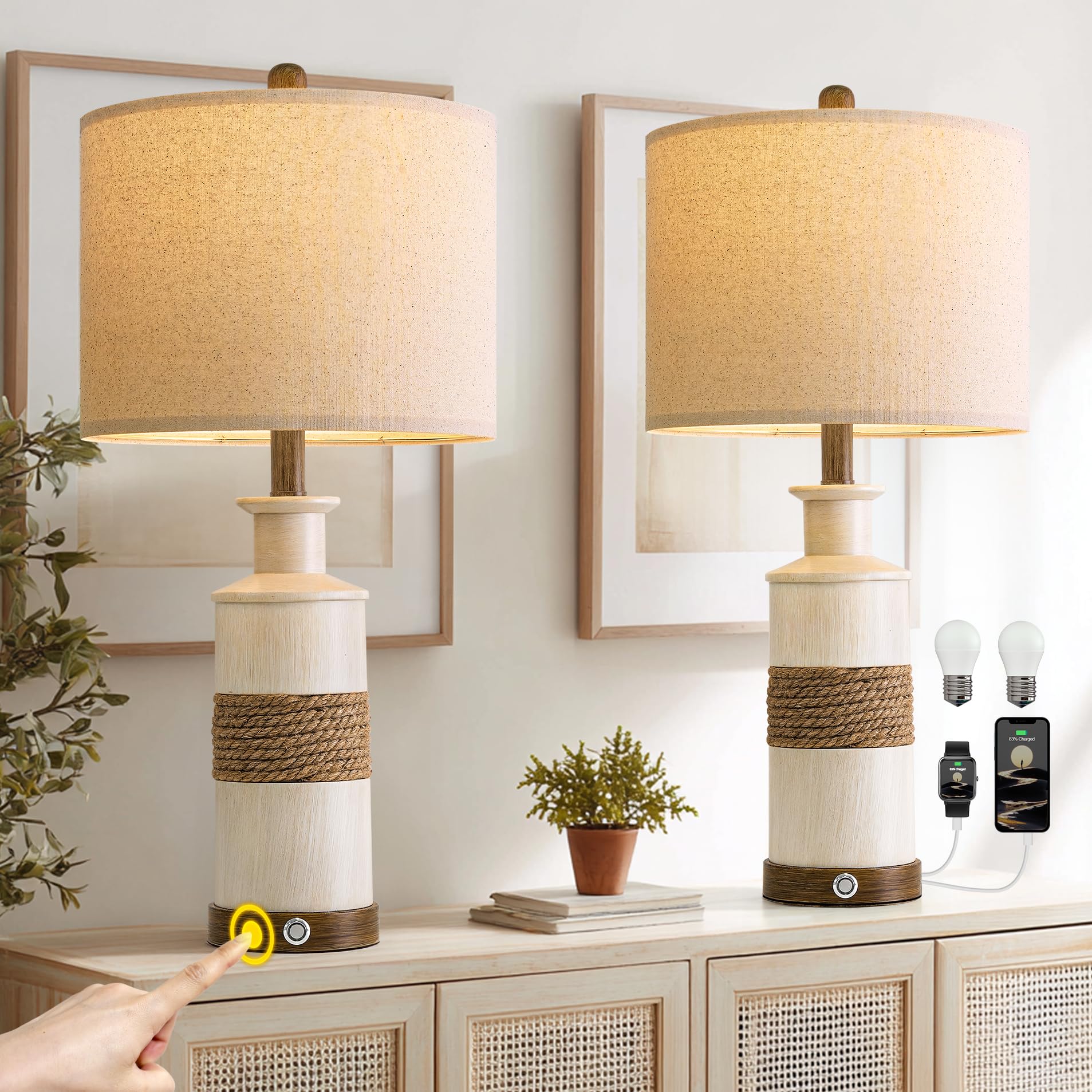 BOBOMOMO 24.5-inch farmhouse lamps set with easy assembly for instant use.