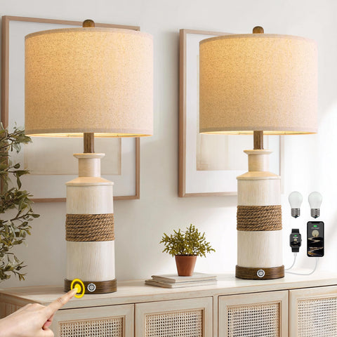 BOBOMOMO 24.5-inch farmhouse lamps set with easy assembly for instant use.