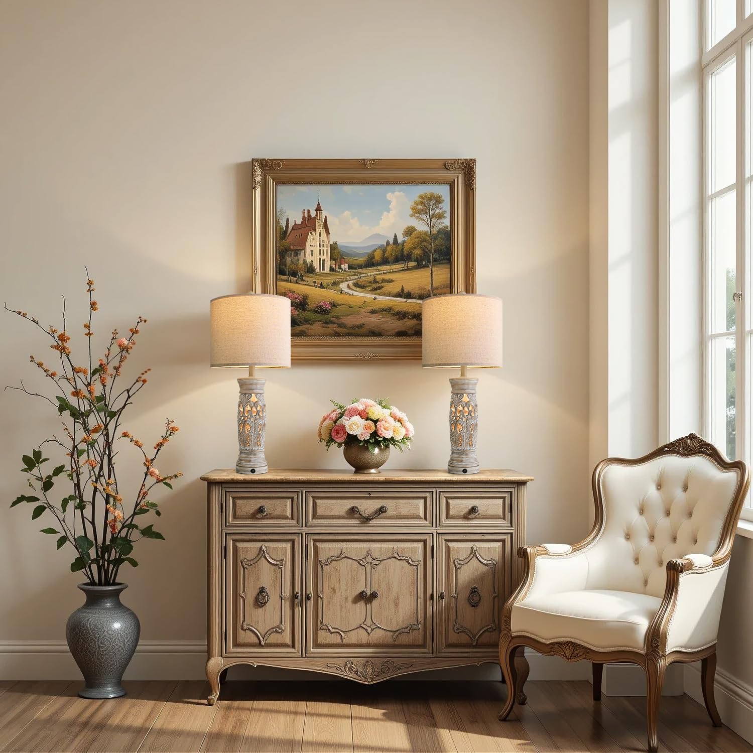BOBOMOMO 27-25 inch height table lamp on bedside for balanced lighting.